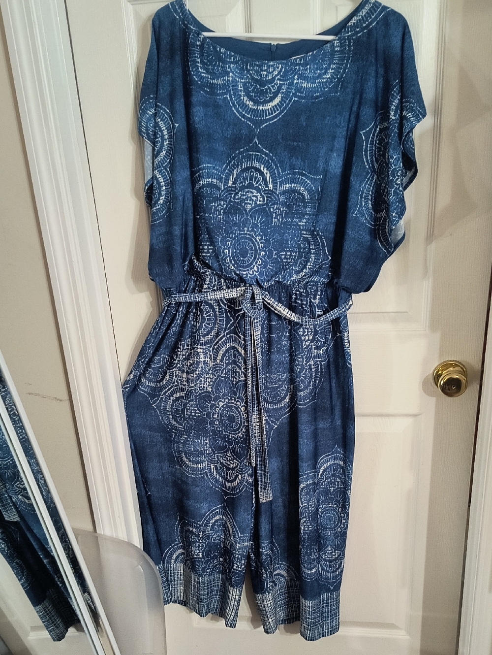 Emma & Michele Blue Floral-Print Jumpsuit with Tie Waist